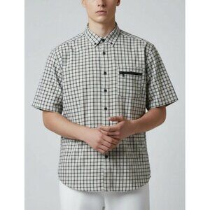 Kenneth Cole Mens Plaid Button-Up Short Sleeve Shirt Size L